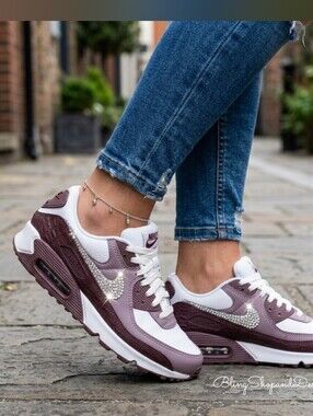 Bling Nike Air Max 90 Women's Shoe Customized With Clear Crystals 🩷